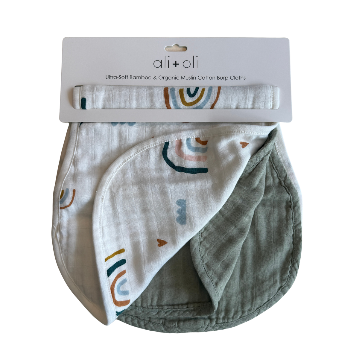 Bamboo Muslin Burp Cloth Set 2-Pack (Rainbow/Apple)