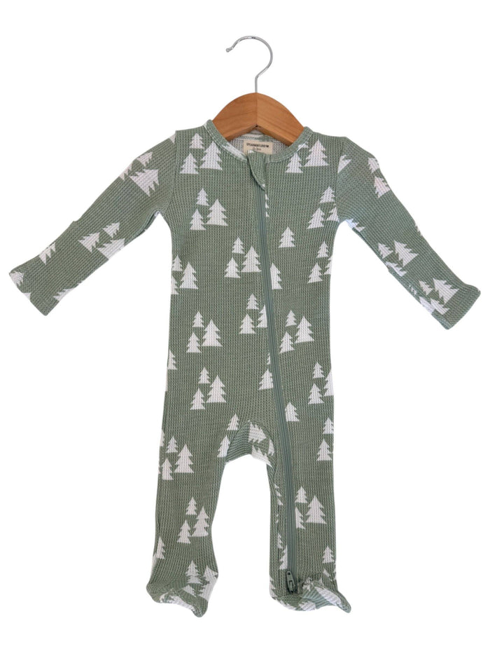 Organic Waffle 2-Way Zip Footie, Alpine Trees