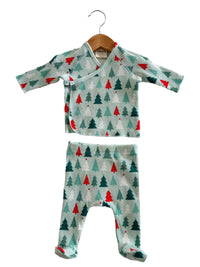 Organic Waffle Kimono & Pant Set, Festive Firs