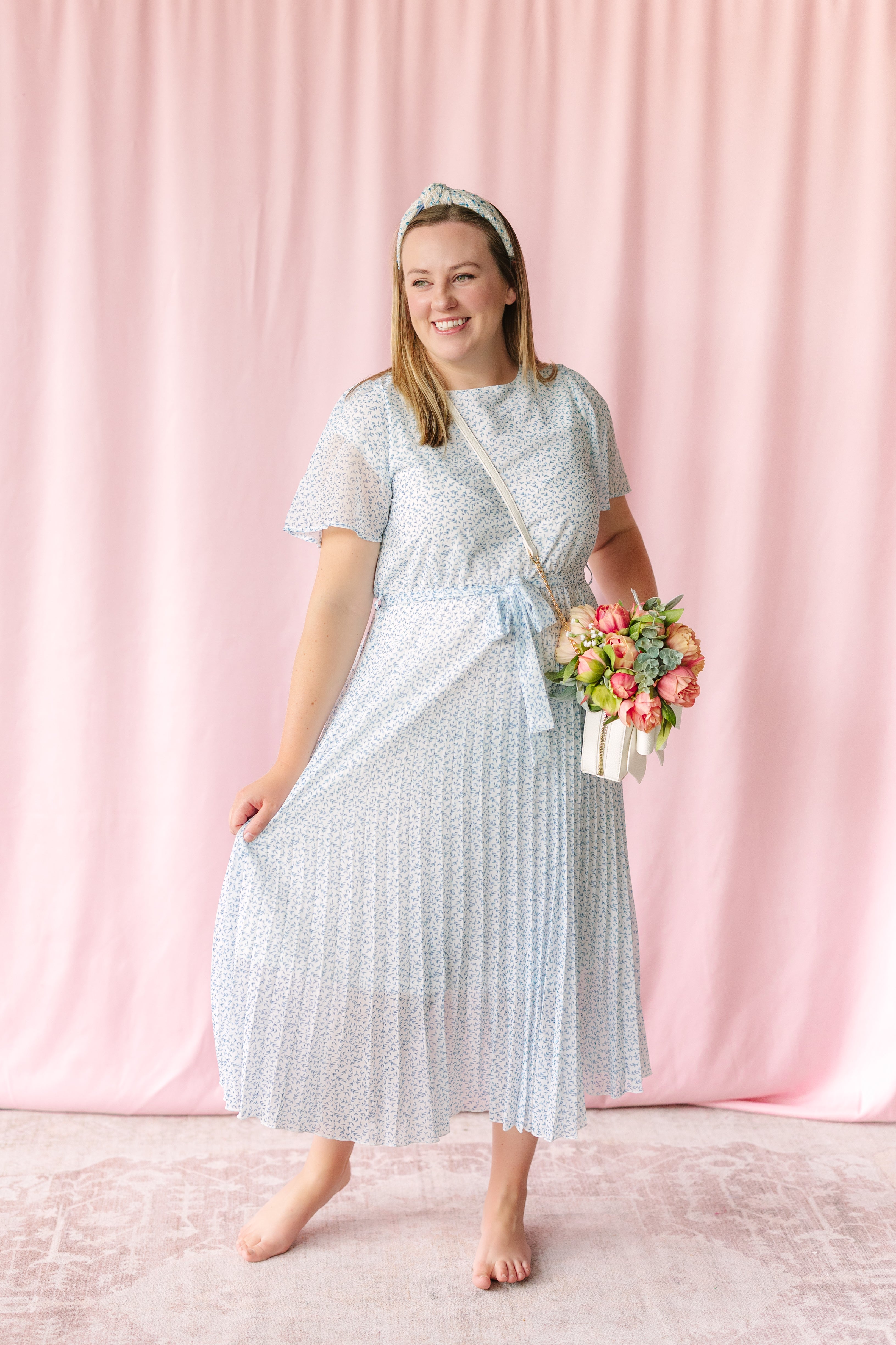 Pleated Ivory/Blue Maxi Dress – Cargo Room