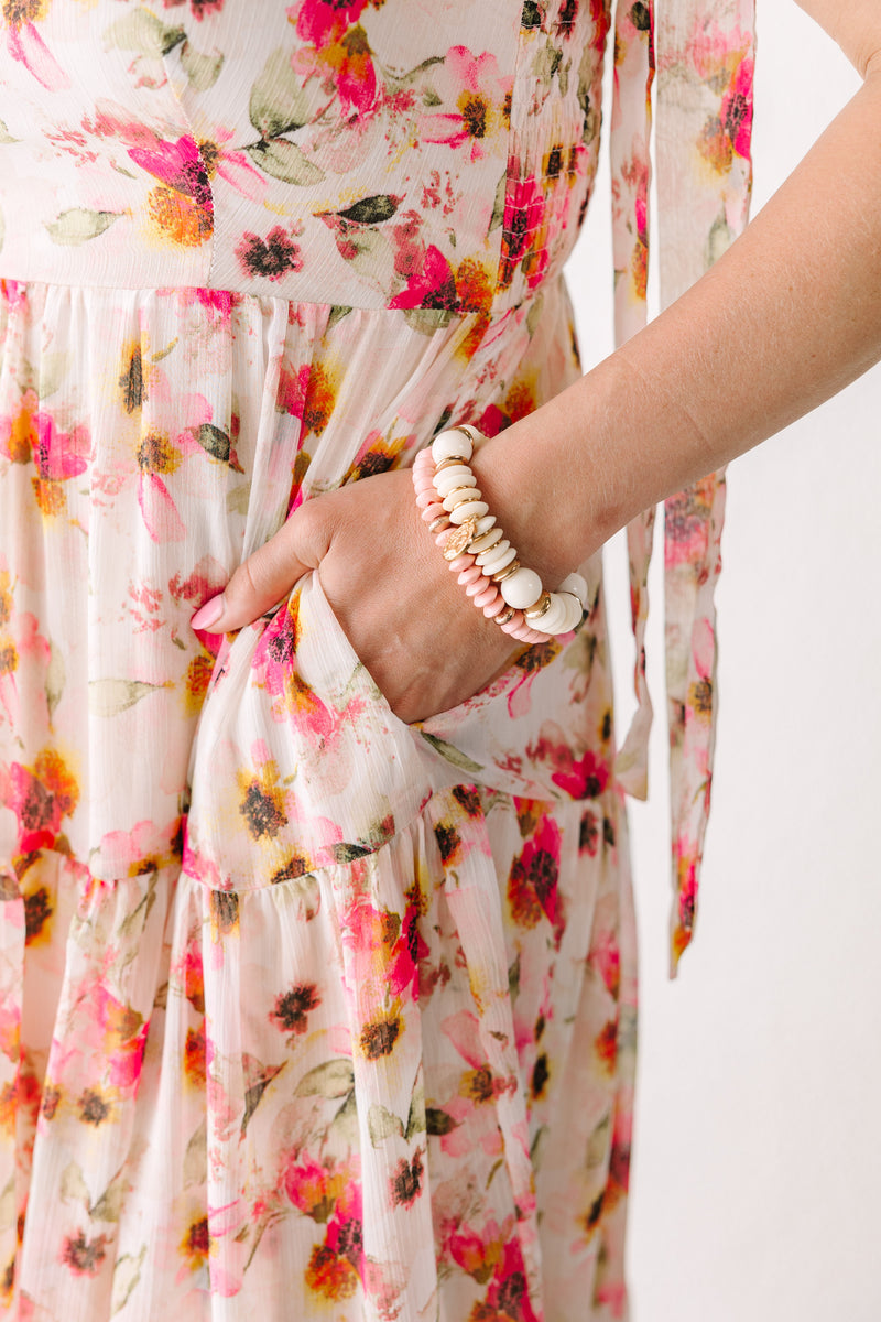 Blush Floral Tie Shoulder Maxi Dress