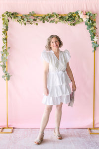 White Tiered Flutter Sleeve Dress