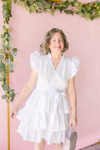 White Tiered Flutter Sleeve Dress