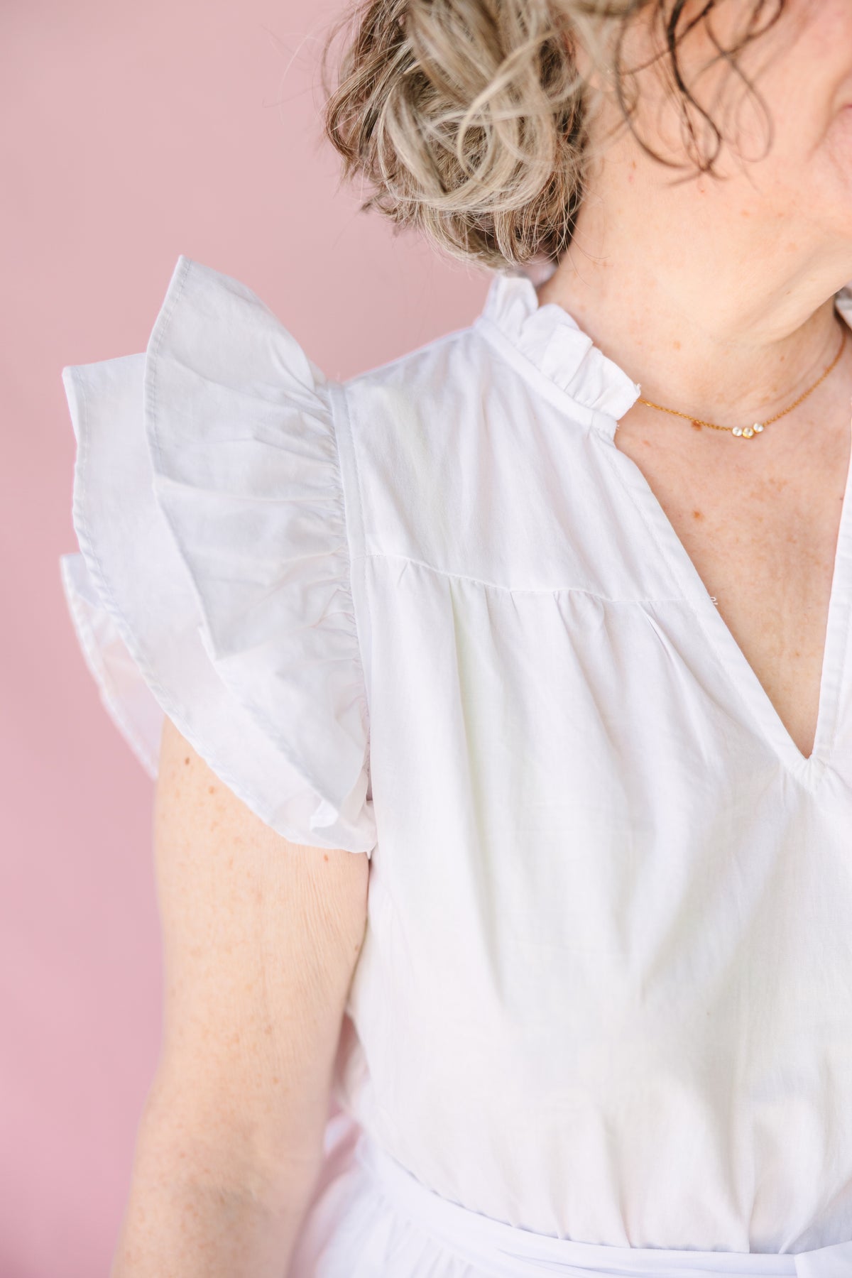 White Tiered Flutter Sleeve Dress