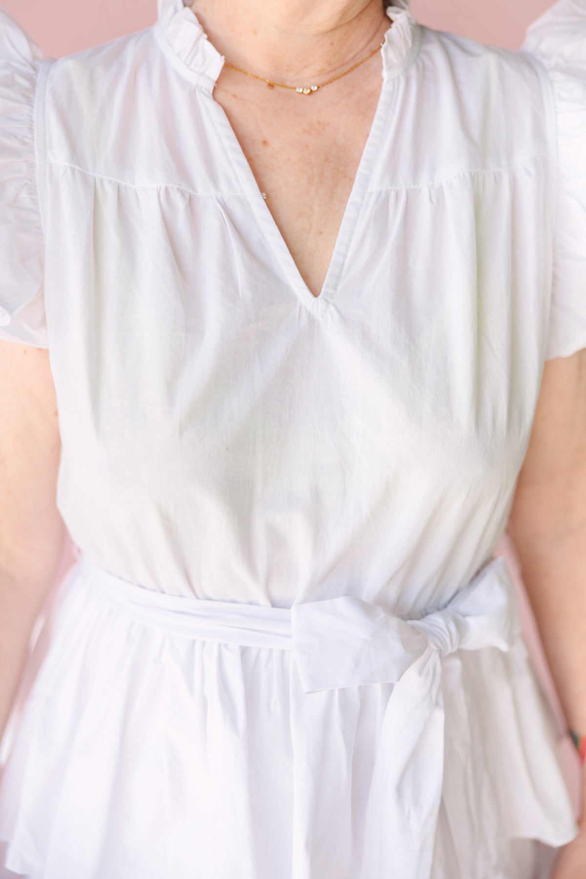 White Tiered Flutter Sleeve Dress