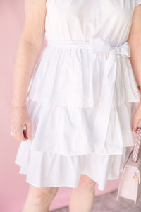 White Tiered Flutter Sleeve Dress
