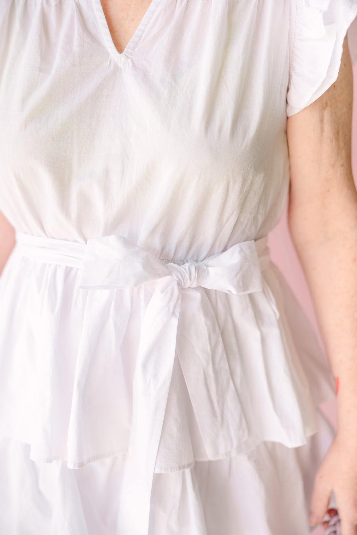 White Tiered Flutter Sleeve Dress