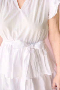 White Tiered Flutter Sleeve Dress