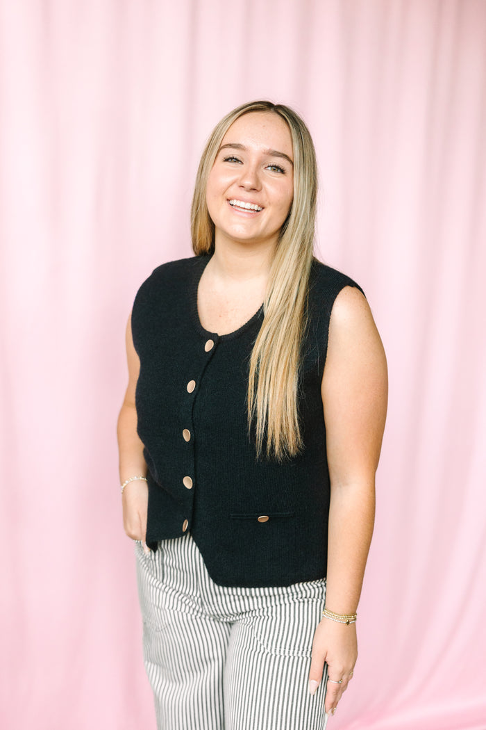 Black Button Up Sweater Vest