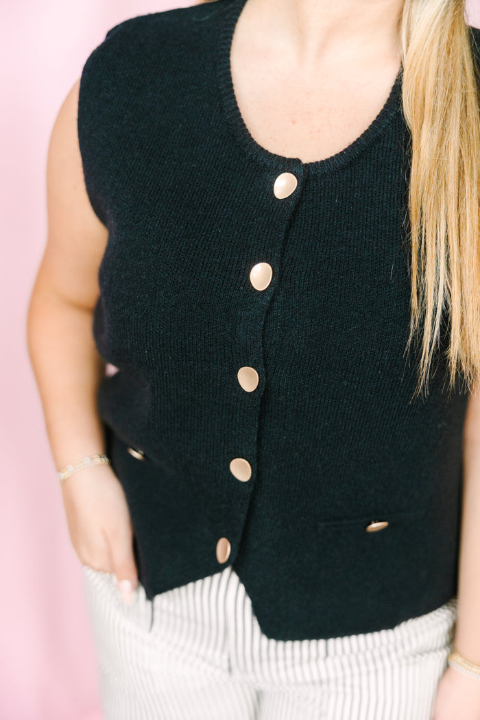 Black Button Up Sweater Vest