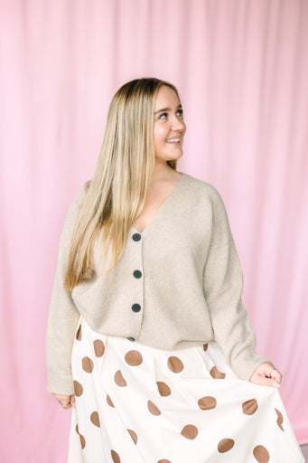 Taupe Button Down Sweater Cardigan