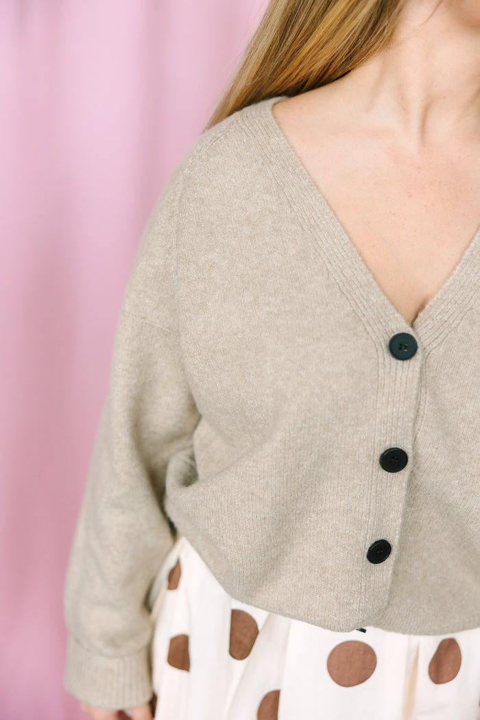 Taupe Button Down Sweater Cardigan