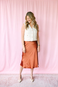 Copper Satin Midi Skirt