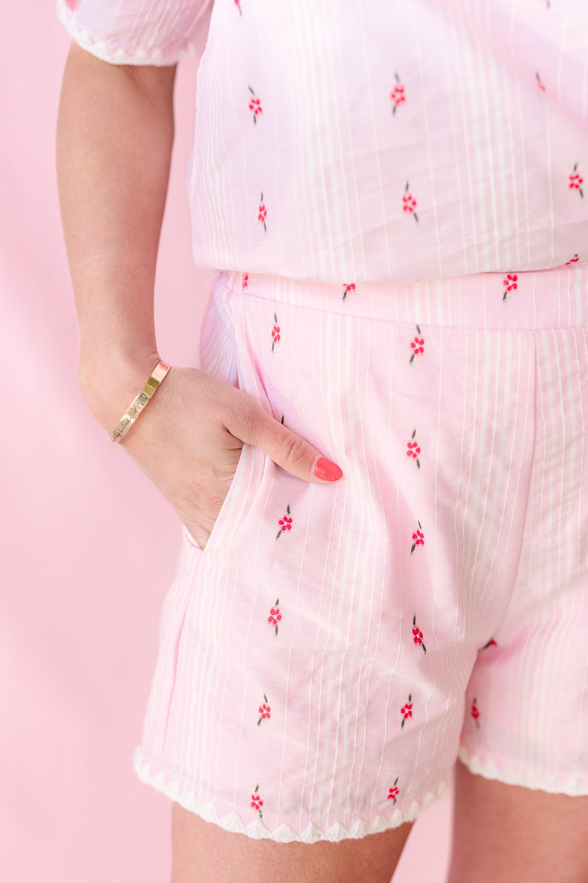 Pink Woven Floral Shorts