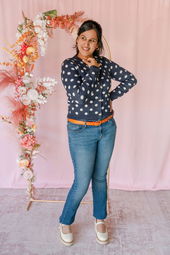 Navy Polka Dot Cardigan