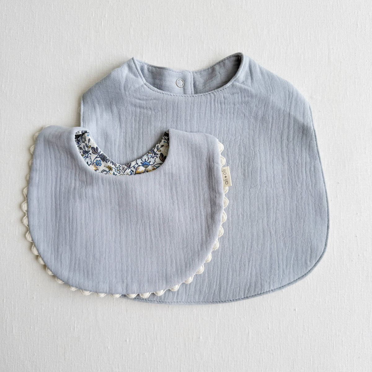 Muslin Cotton Reversable Baby Bib (Blue/Flowers)
