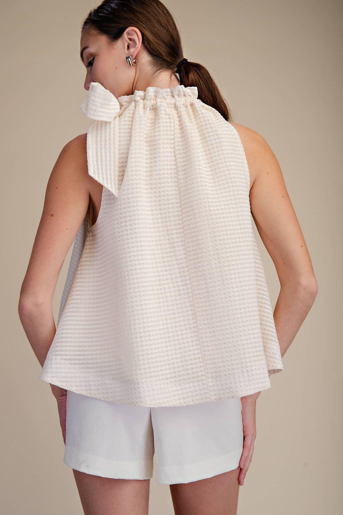 White Ruffle Neck Tie Blouse
