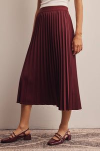 Burgundy Pleated Midi Skirt
