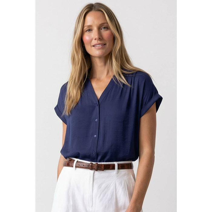 Navy Short Sleeve Blouse