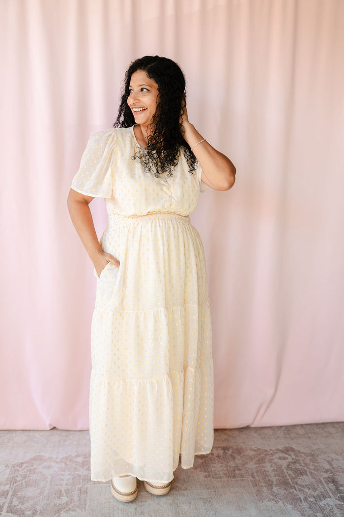 Metallic Dot Tiered Midi Dress