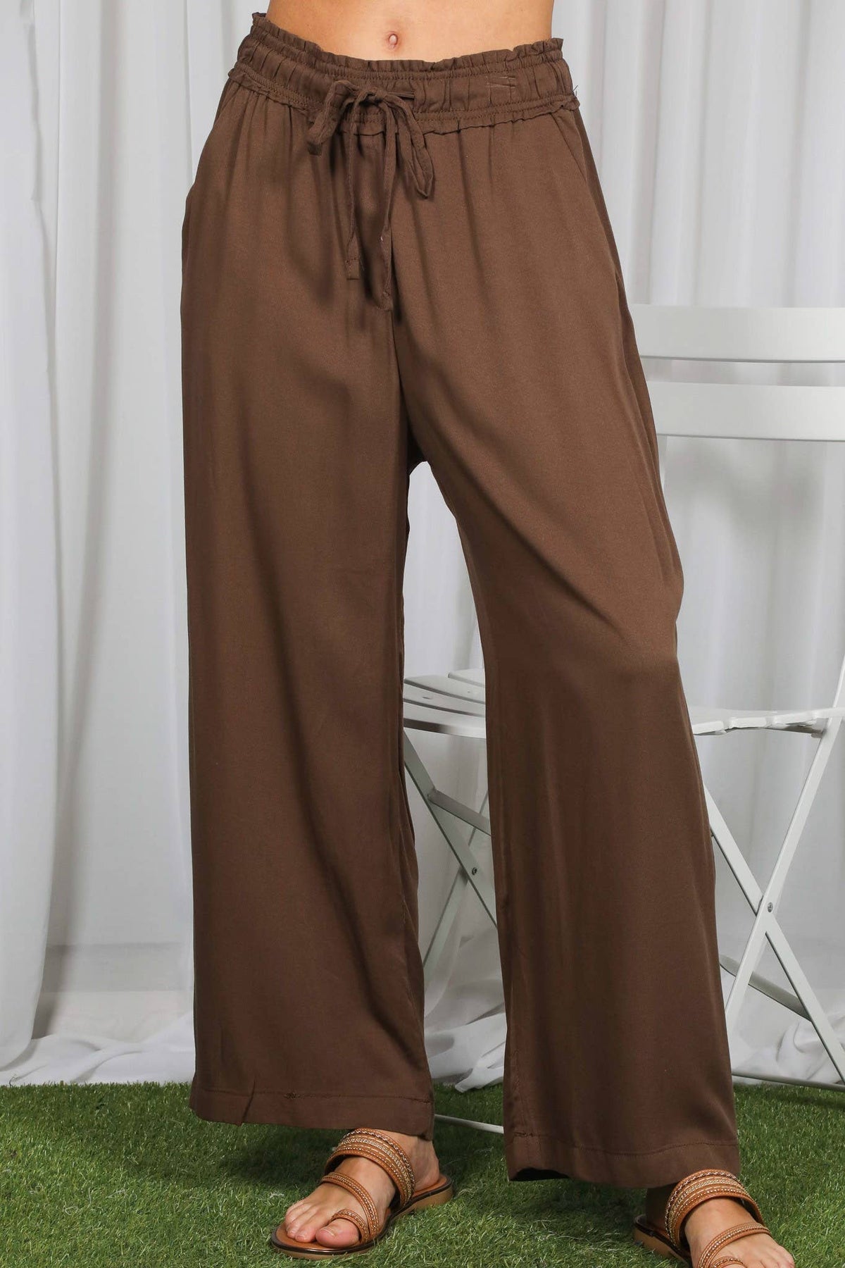 Brown Flowy Wide Leg Pants