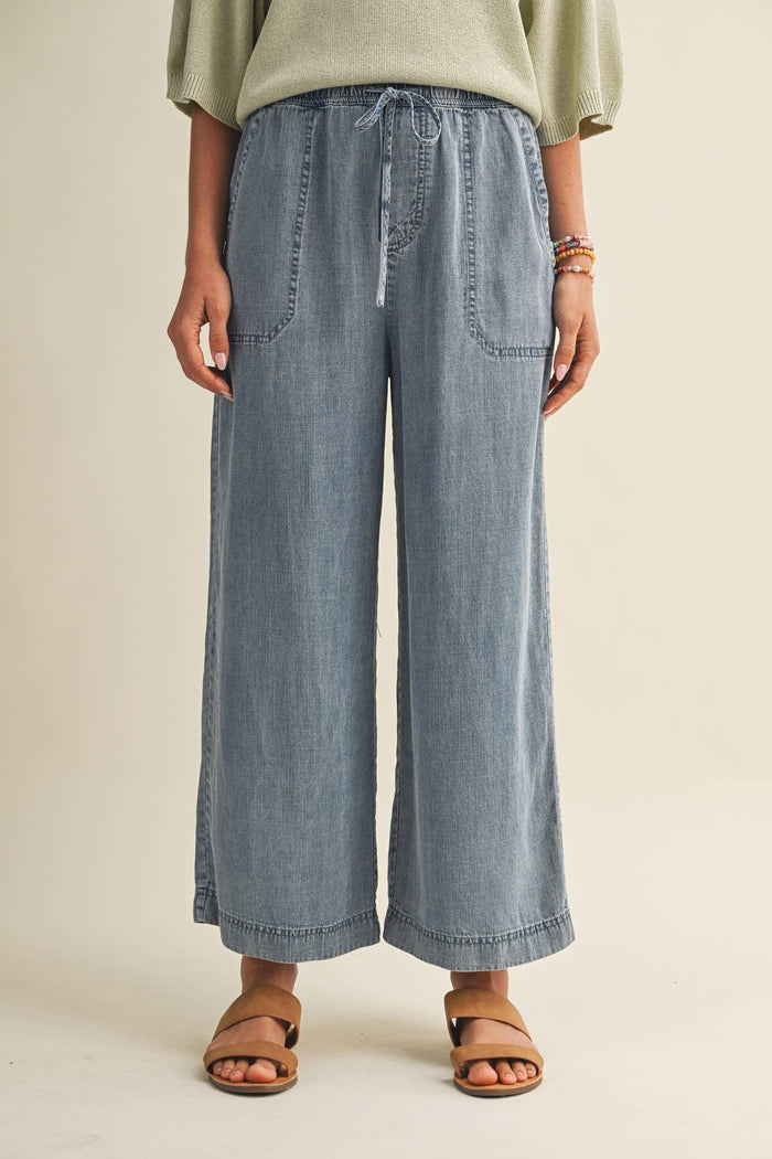 Washed Denim Drawstring Pants