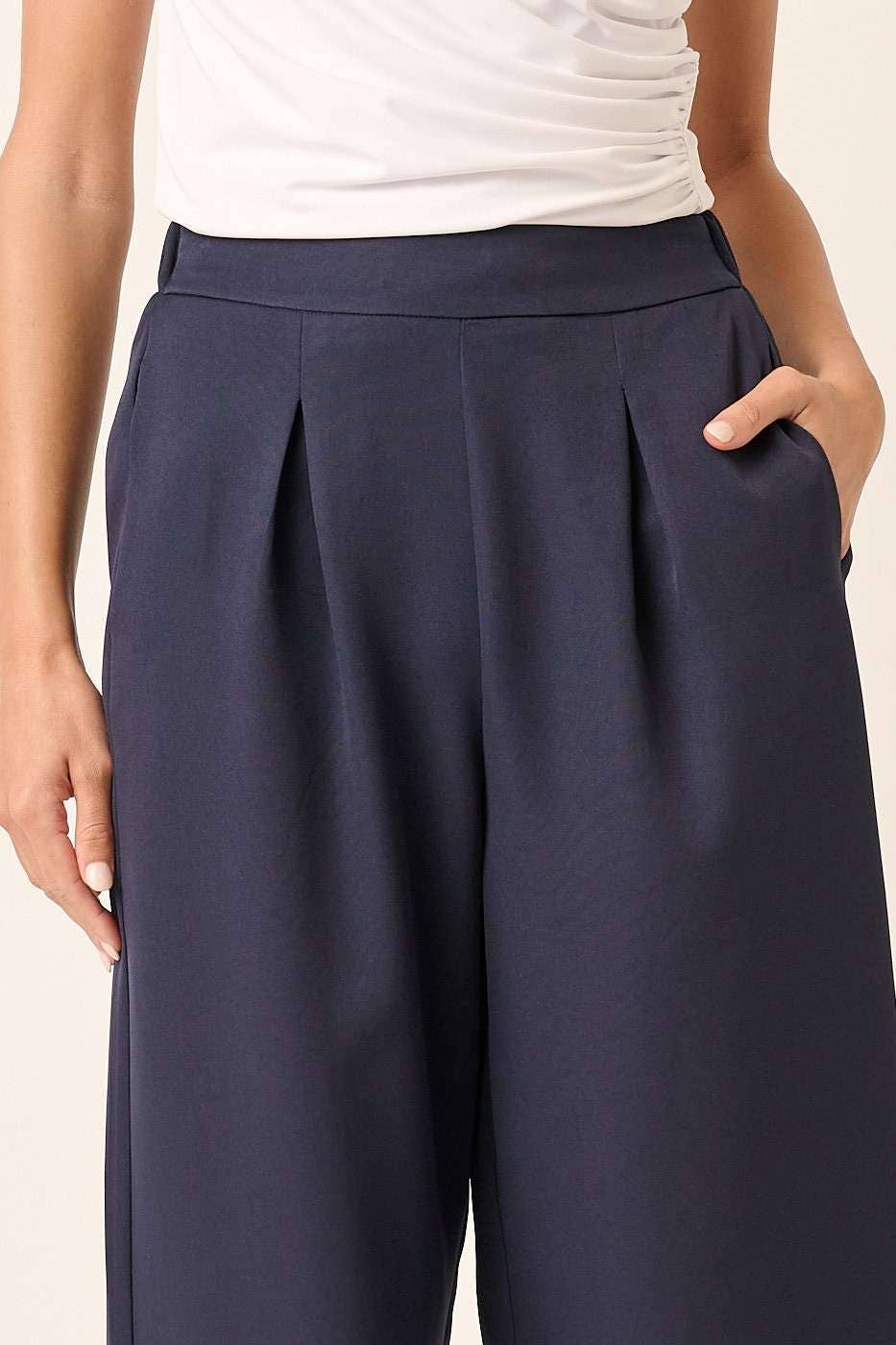 Navy Wide Leg Dress Pants