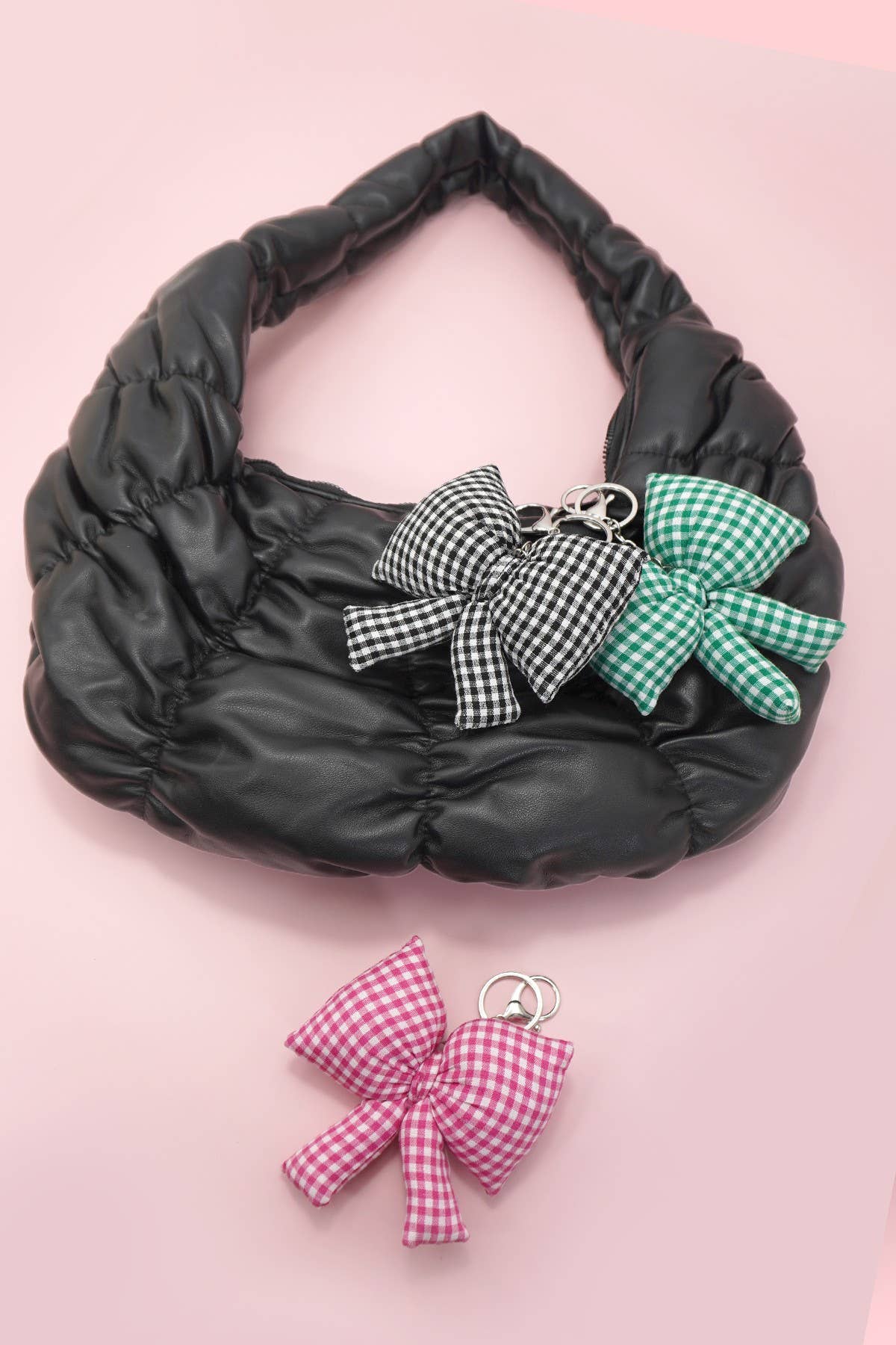PUFFY CHECKER BOW BAG CHARM