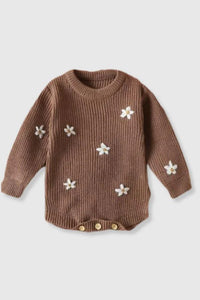 Flower Detail Cotton Knit Onesie