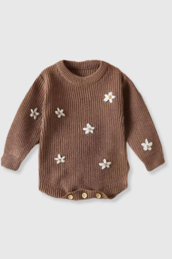 Flower Detail Cotton Knit Onesie