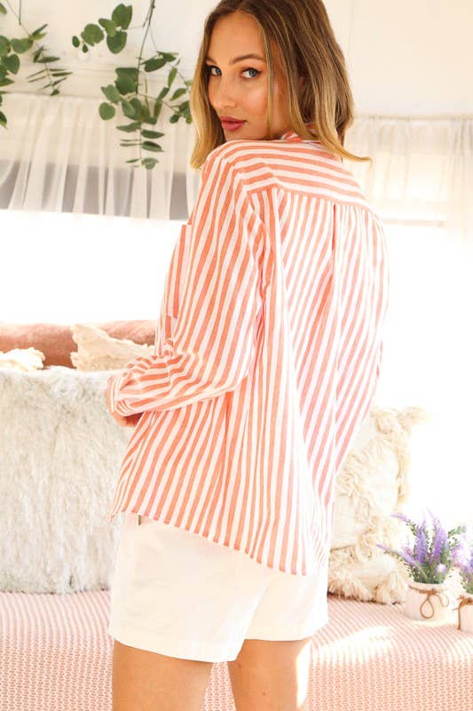 Orange Striped Button Down