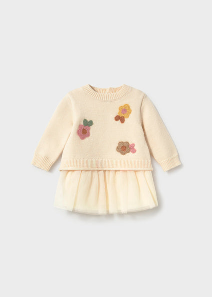 Cream Tulle Dress and Sweater Set