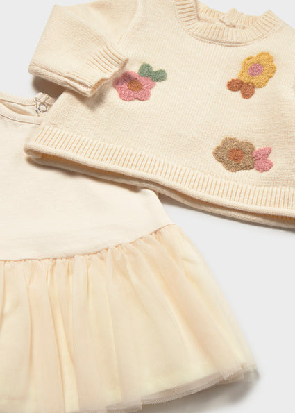 Cream Tulle Dress and Sweater Set