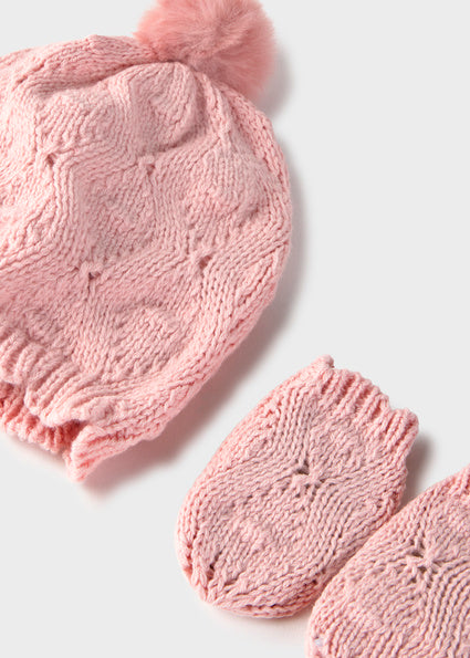 Pink Baby Hat & Mittens Set