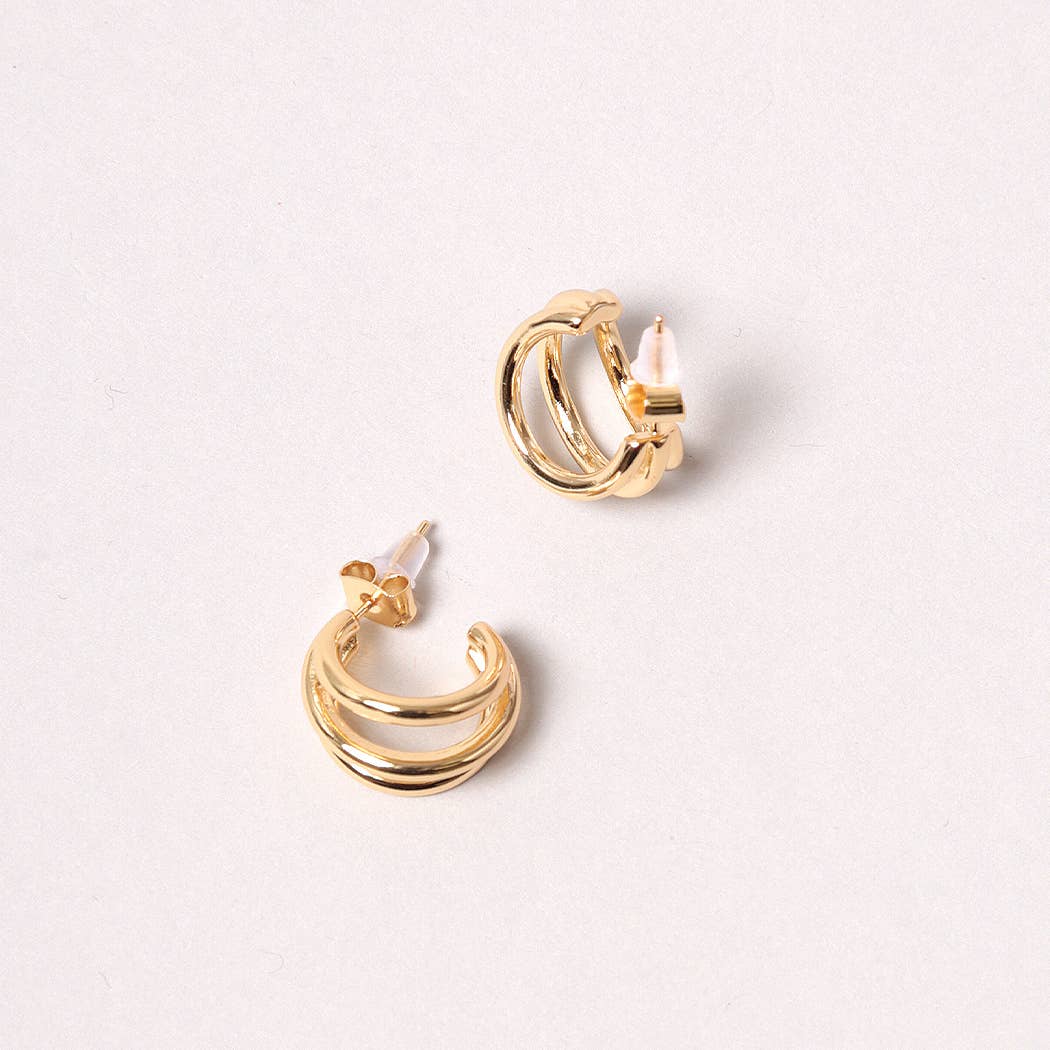 14K Gold-Dipped Double Ring Post Earring