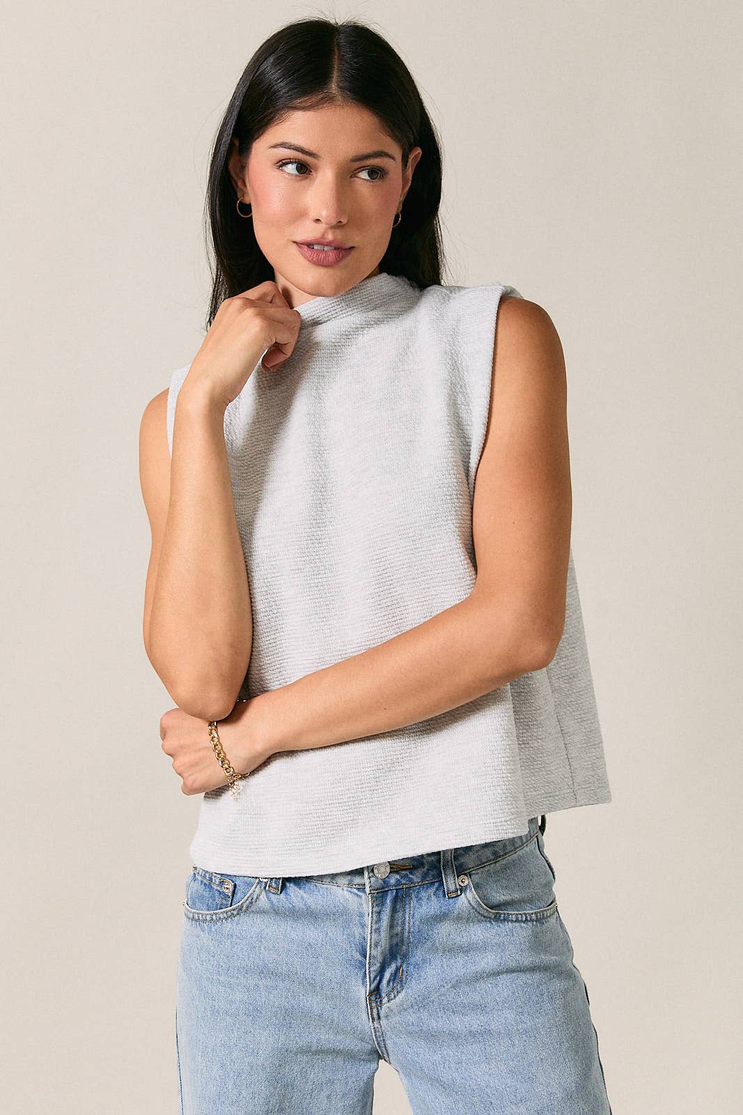 Grey Mock Neck Top