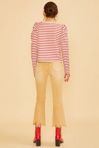 Stripe Puff Sleeve Crew Neck Knit Top