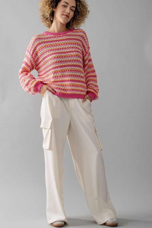 Drop Shoulder Stripe Knitted Sweater
