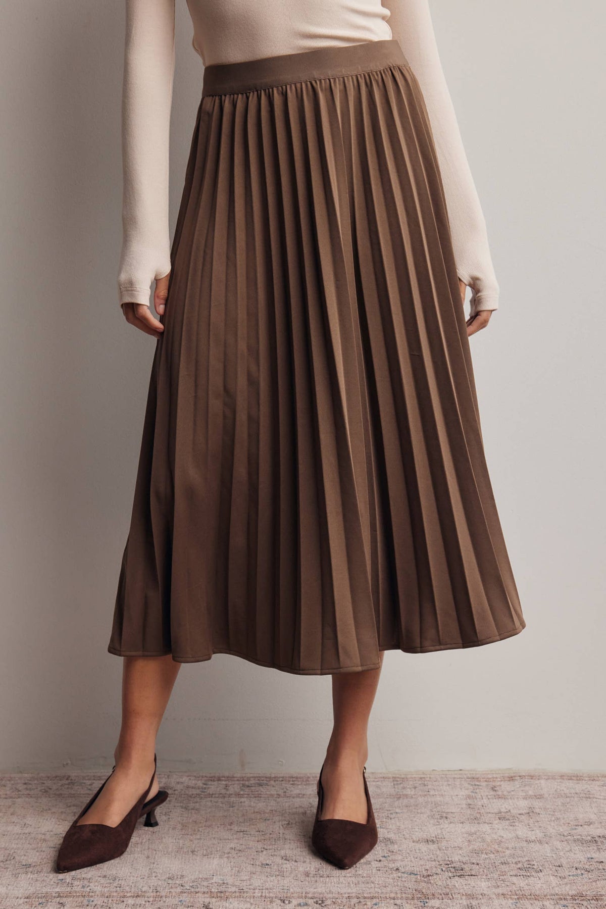 Brown Pleated Midi Skirt