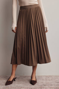Brown Pleated Midi Skirt