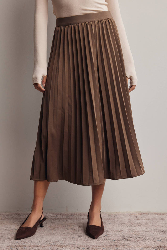 Brown Pleated Midi Skirt