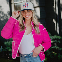 Hot Pink Quilted Trim Jacket