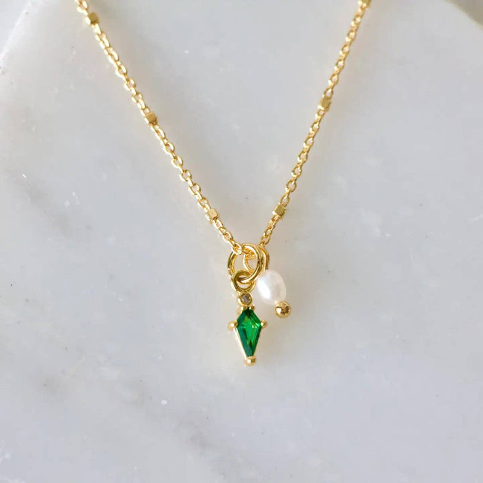 Mini Pearl Emerald Drop Necklace