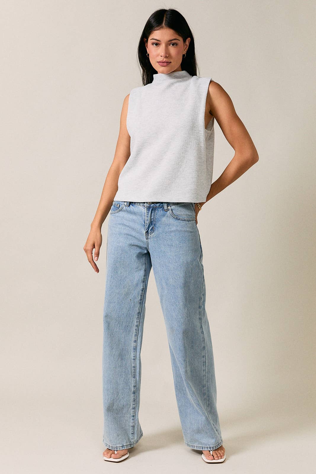 Grey Mock Neck Top