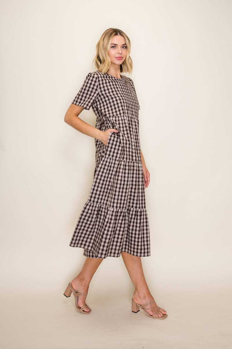 Plaid Flowy Tiered Midi Dress
