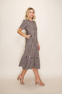 Plaid Flowy Tiered Midi Dress