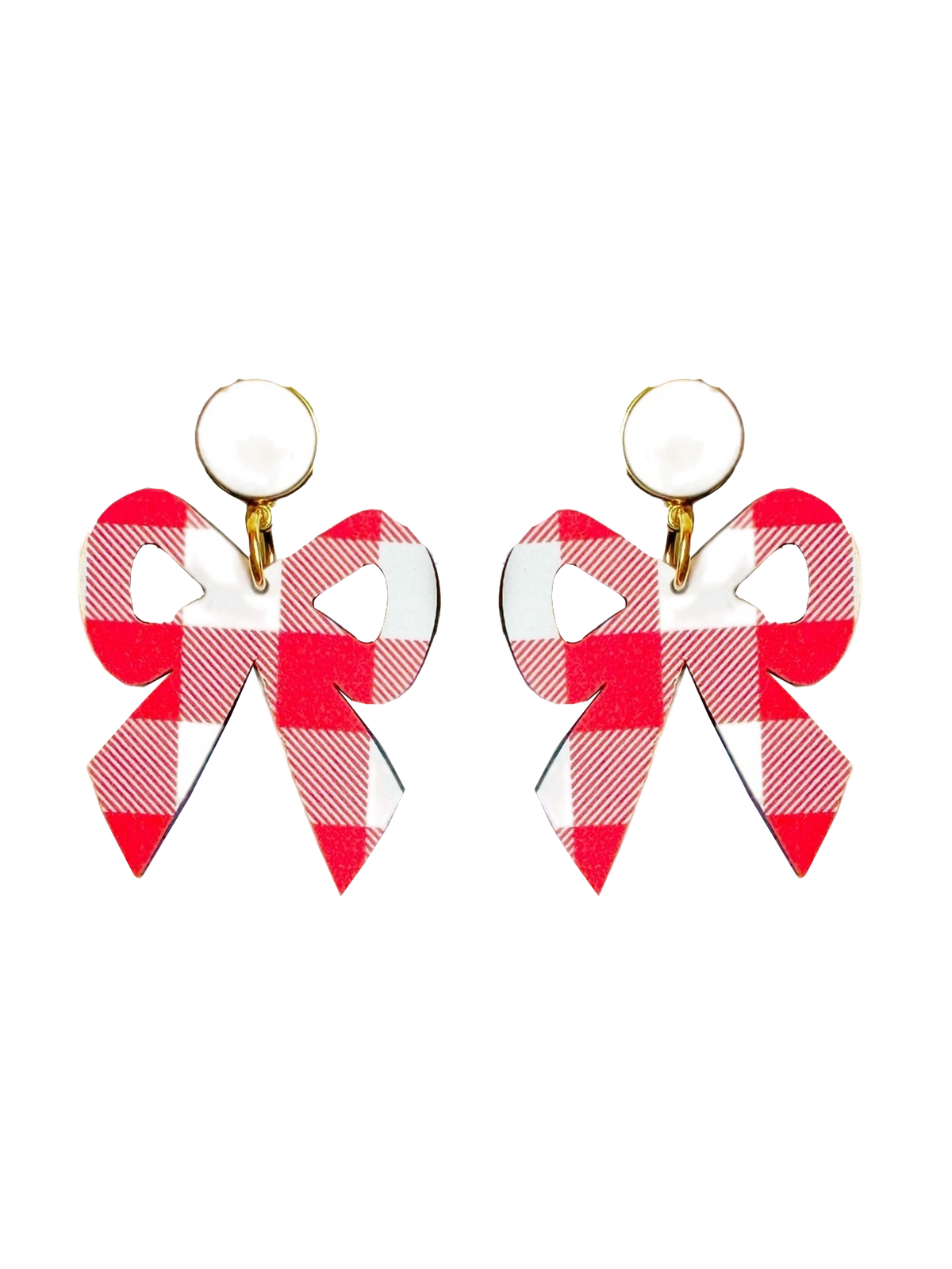 Small Red and White Plaid Bow Dangle