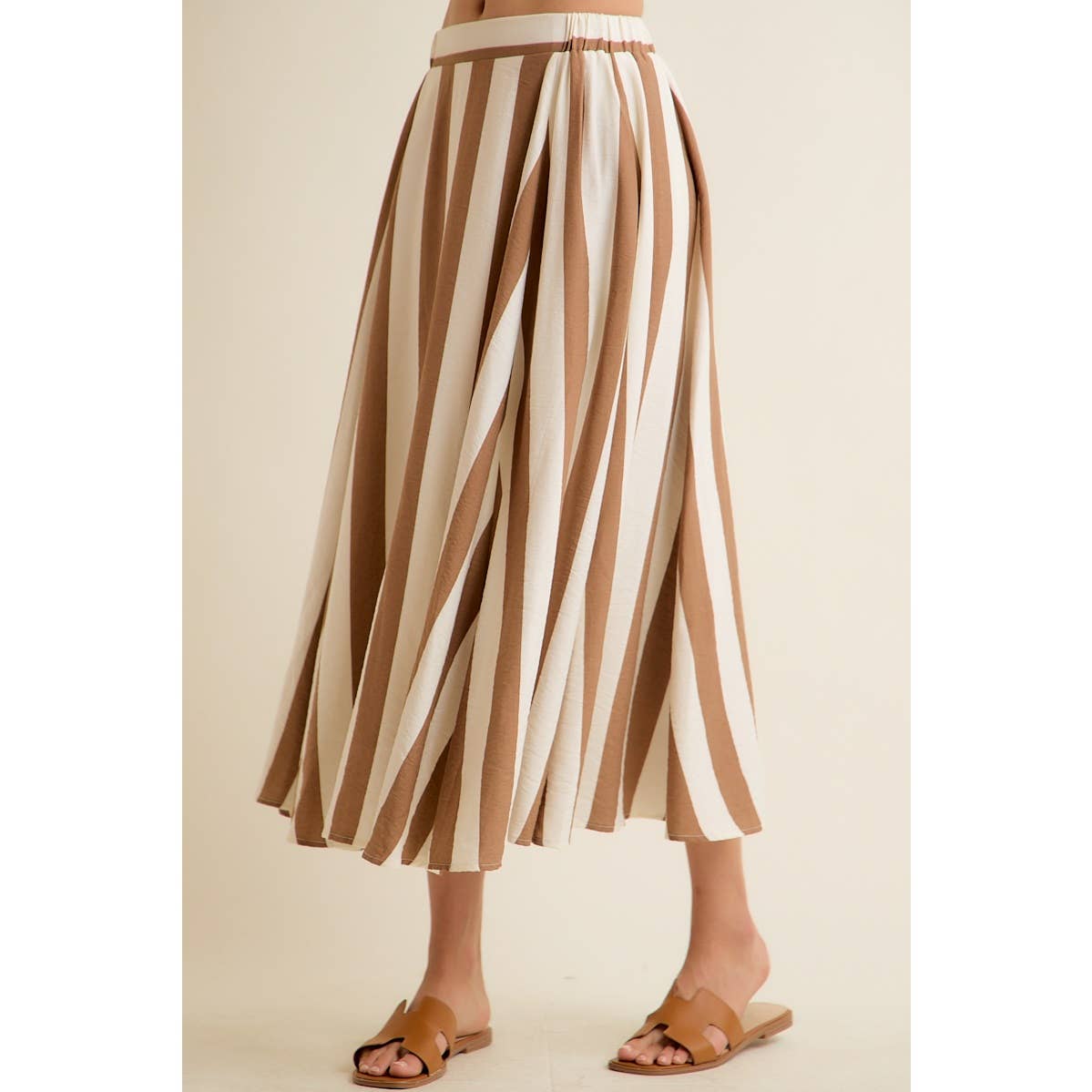 Brown Striped Midi Skirt
