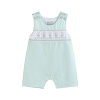 Misty Blue Easter Bunny Smocked Shortalls