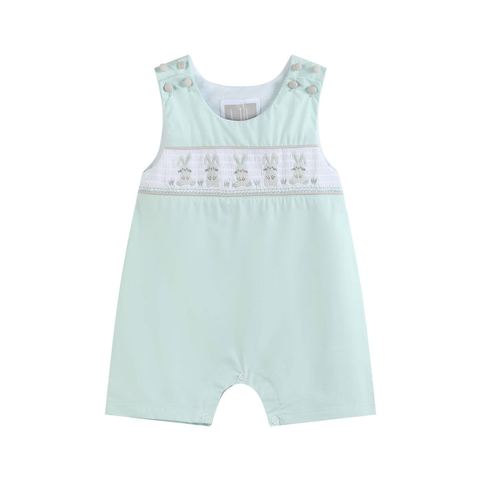Misty Blue Easter Bunny Smocked Shortalls